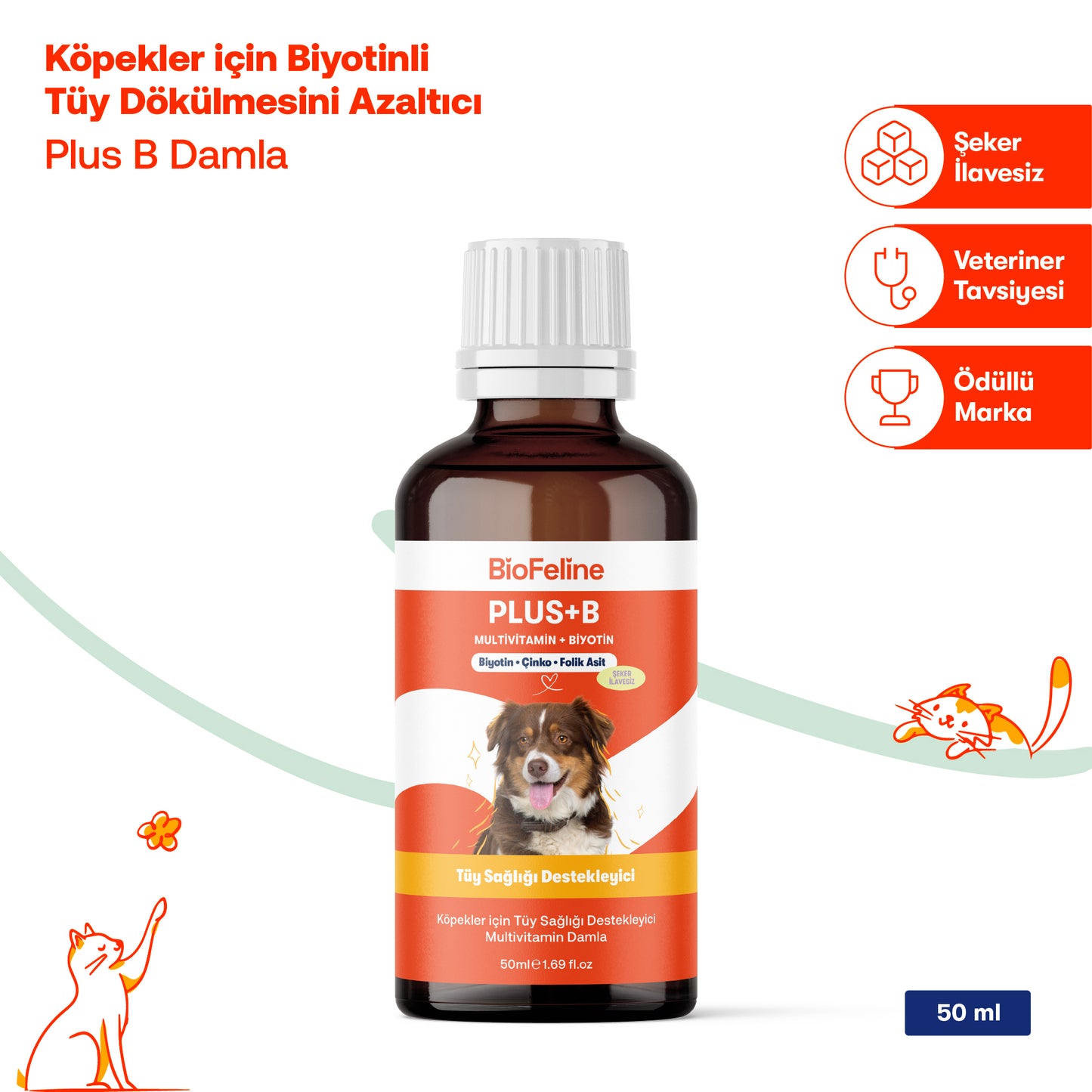Köpekler İçin Balık Yağı + Plus B Vitamin Damla | Tüy Dökülmesi ve Deri Bakımı Seti | 200ml + 50ml