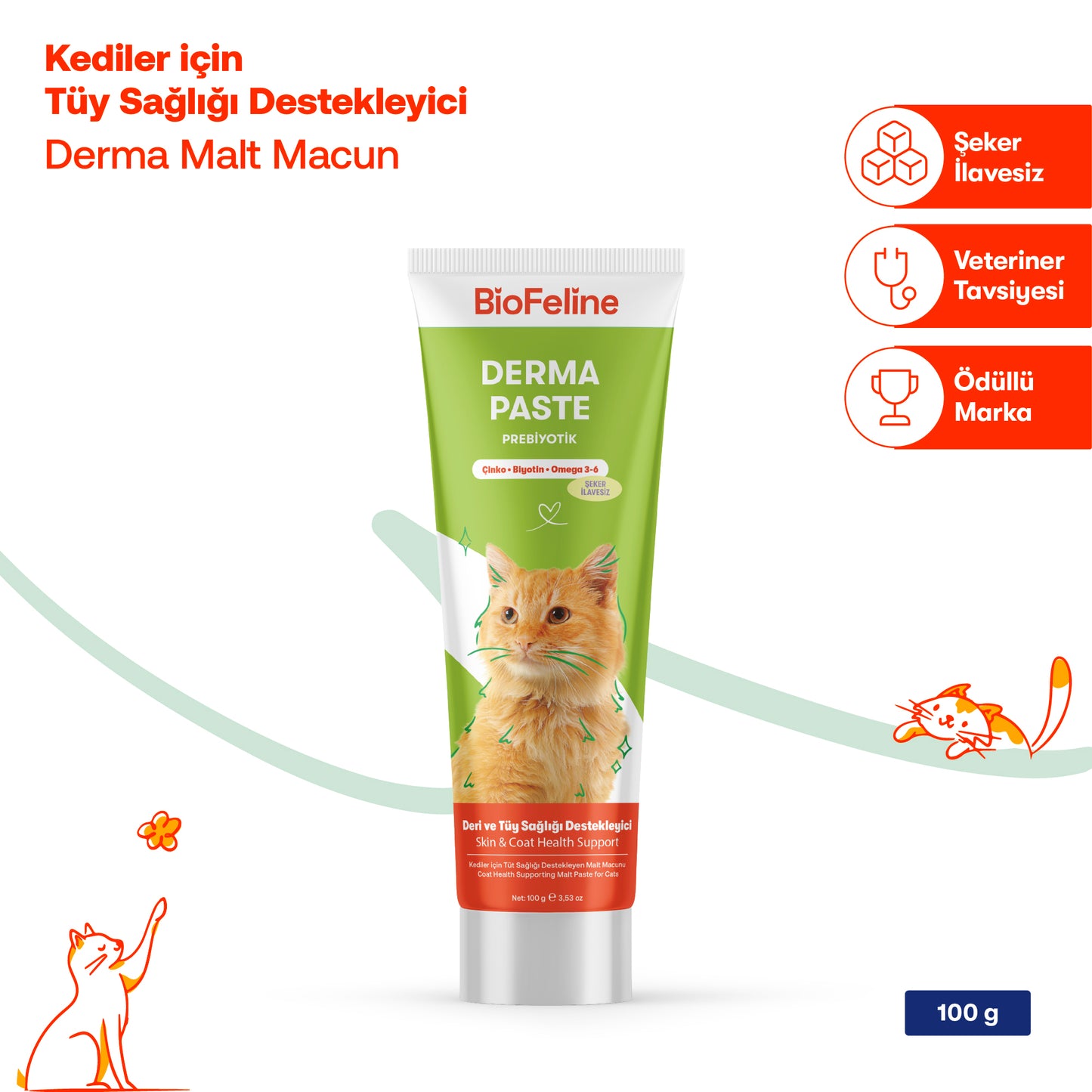 Kedi & Köpekler İçin Deri ve Tüy Sağlığı Macunu | Biotinli Omega 3-6 Destekli | 100g