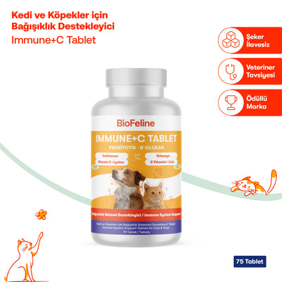 Kedi & Köpekler İçin Bağışıklık Güçlendirici Tablet | Beta Glukan + C Vitamini + Propolis | 75 Tablet