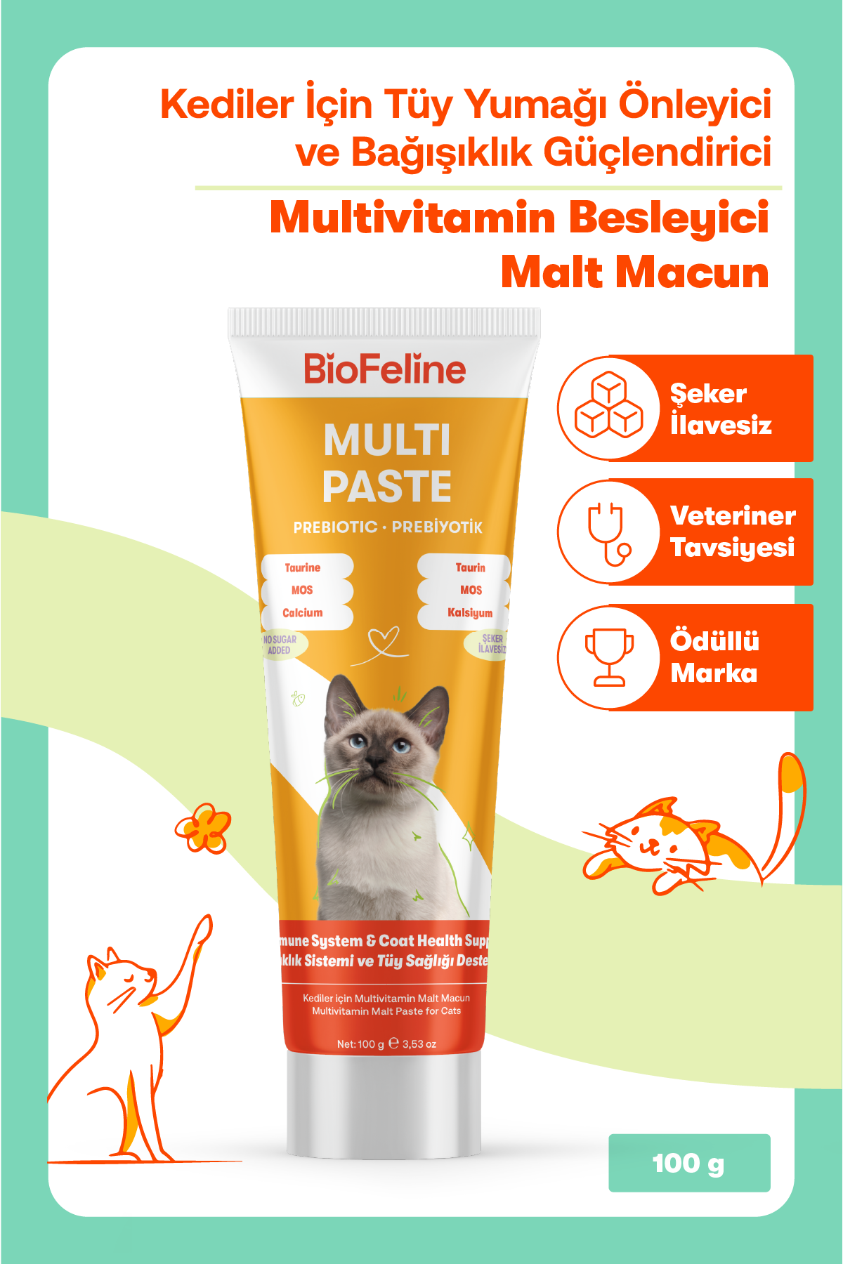 Kedi Macun Seti | Multivitamin + Tüy Yumağı Önleyici Malt Macunu | 2x100g