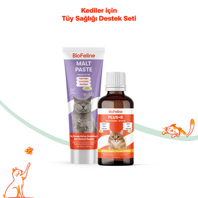 Kediler İçin Tüy Dökülmesine Karşı Set | Malt Macun + Biotinli Vitamin Damla | 100g + 50ml