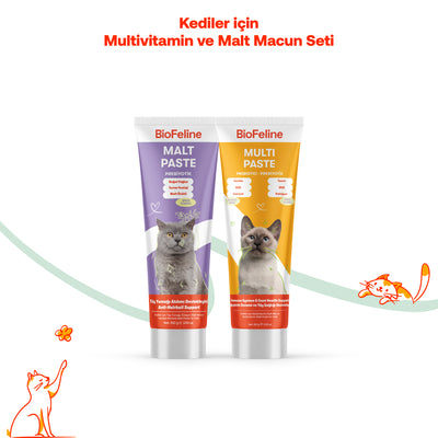 Kedi Macun Seti | Multivitamin + Tüy Yumağı Önleyici Malt Macunu | 2x100g