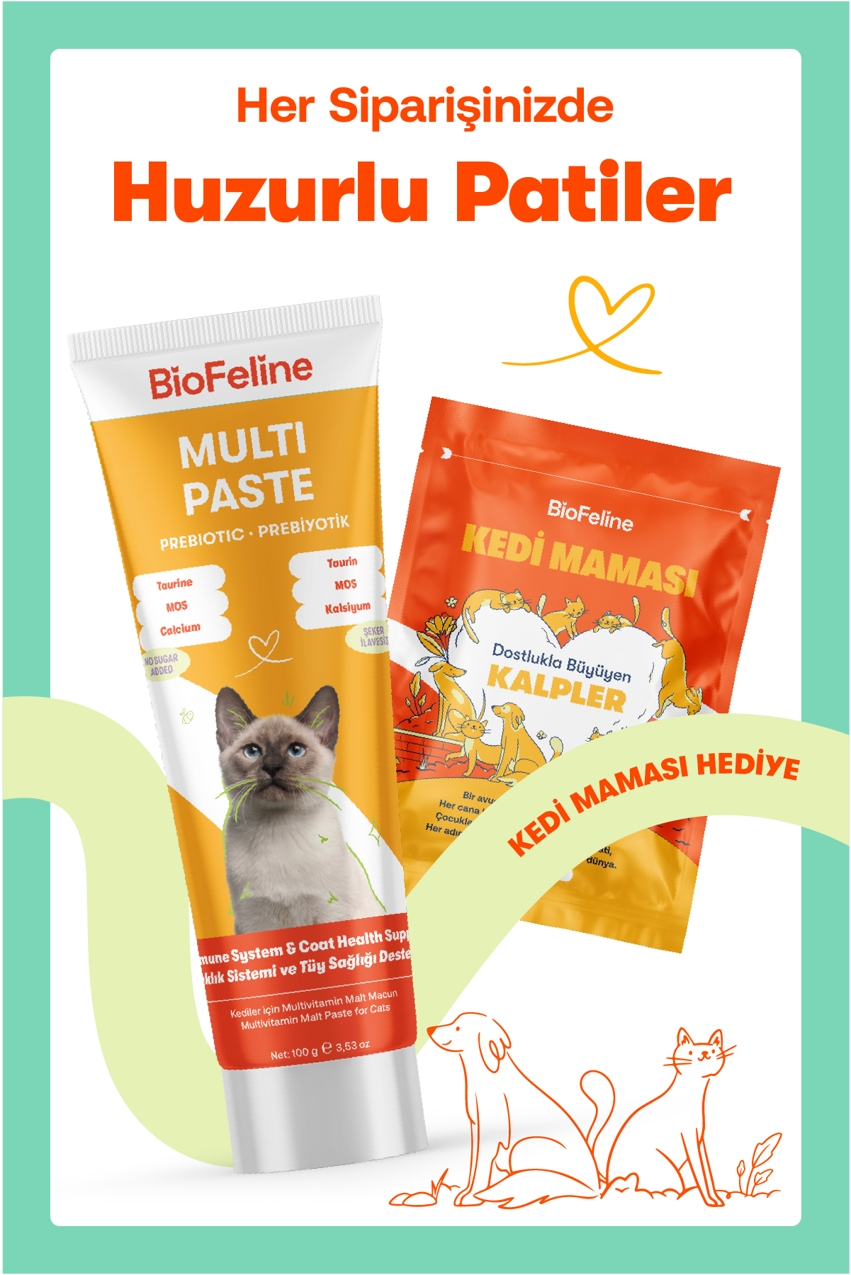 Kedi Macun Seti | Multivitamin + Tüy Yumağı Önleyici Malt Macunu | 2x100g