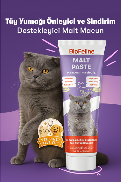 Kediler İçin Tüy Yumağı Önleyici Malt Macunu | Anti-Hairball Doğal Destek | 100g