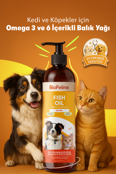 Kedi & Köpekler İçin Omega 3-6 Somon Yağı | Tüy Dökülmesine ve Kalp Sağlığına Destek | 200ml