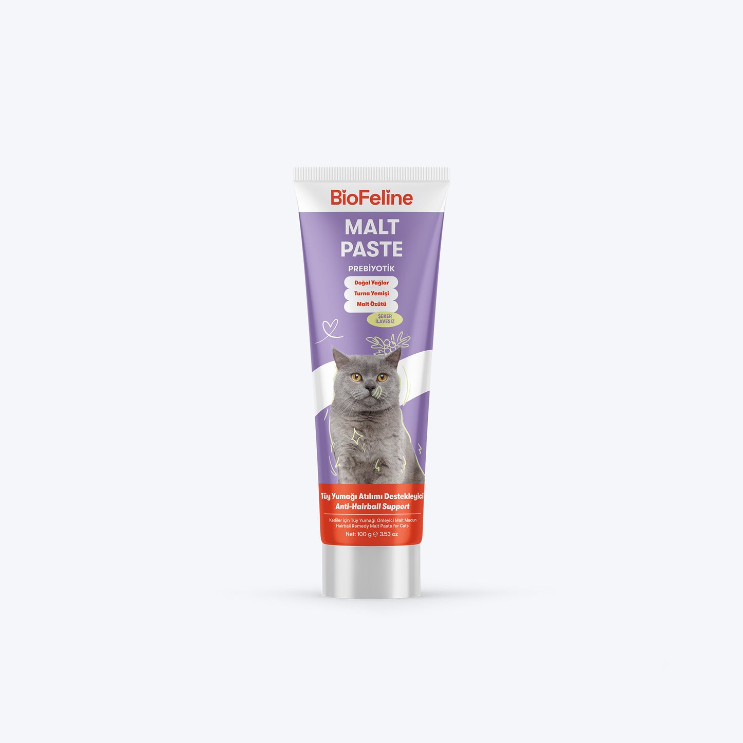 Kediler İçin Tüy Yumağı Önleyici Malt Macunu | Anti-Hairball Doğal Destek | 100g