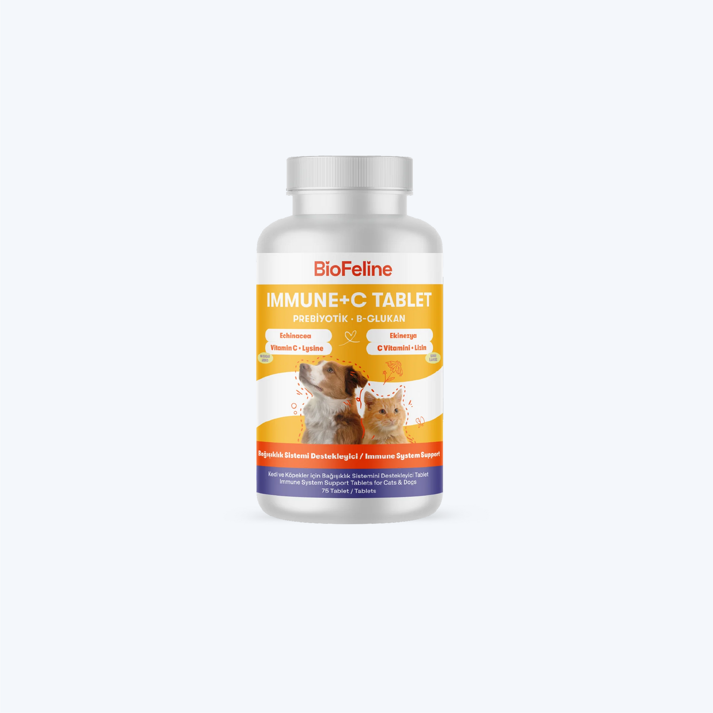 Kedi & Köpekler İçin Bağışıklık Güçlendirici Tablet | Beta Glukan + C Vitamini + Propolis | 75 Tablet
