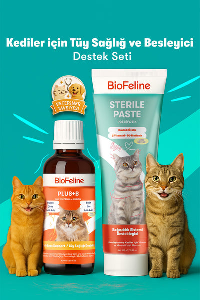 Kısır Kediler İçin Tüy ve Bağışıklık Vitamin Seti | Sterile Macun + Plus B Damla | 100g + 50ml