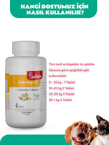 Calming+S Tablet (Kedi Ve Köpekler İçin Stres Durumlarına Karşı Endişe Giderici Rahatlık Sağlayan Anti-Stres Tableti)