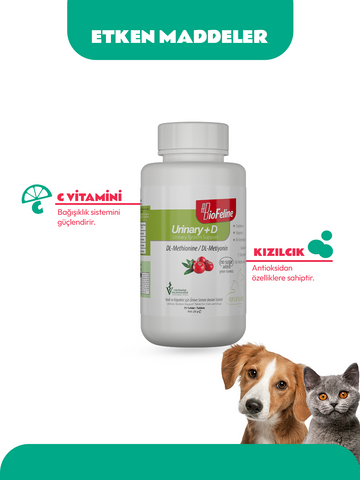 Urinary+D Tablet (Kedi ve Köpekler İçin İdrar Yolu Düzenleyen Bağışıklık Sistemi Güçlendirici Tablet)
