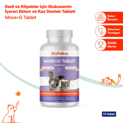 Kedi & Köpekler İçin Glukozamin Tablet | Eklem, Kas ve Kıkırdak Desteği | MSM + C Vitamini + Hyaluronik Asit | 75 Tablet