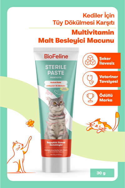 Kısır Kediler İçin Vitaminli Malt Macunu | Tüy Yumağı Önleyici & Üriner Destekli | 30g
