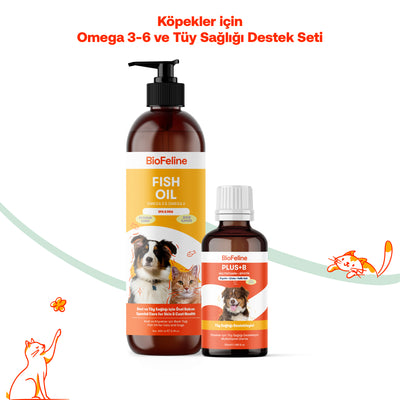 Köpekler İçin Balık Yağı + Plus B Vitamin Damla | Tüy Dökülmesi ve Deri Bakımı Seti | 200ml + 50ml