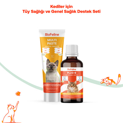 Kediler İçin Multivitamin Macun + Vitamin Damla Seti | Tüy Dökülmesi ve Bağışıklık Desteği | 100g + 50ml