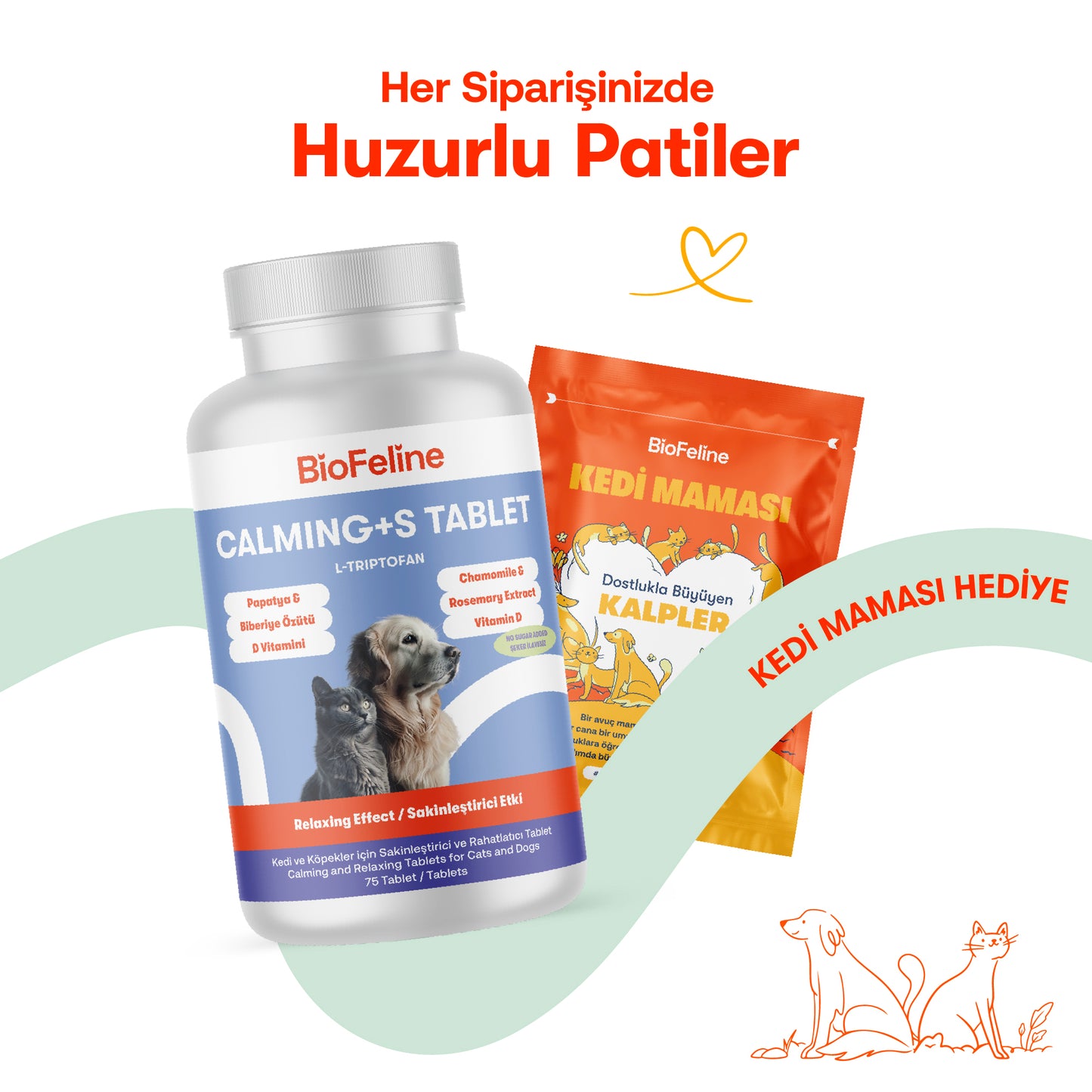 Kedi & Köpekler İçin Bitkisel Sakinleştirici Tablet | Calm+ Anti-Stres Desteği | 75 Tablet