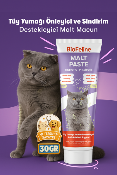 Tüy Yumağı Önleyici Kedi Maltı – Doğal Sindirim Destekli Macun (30g)