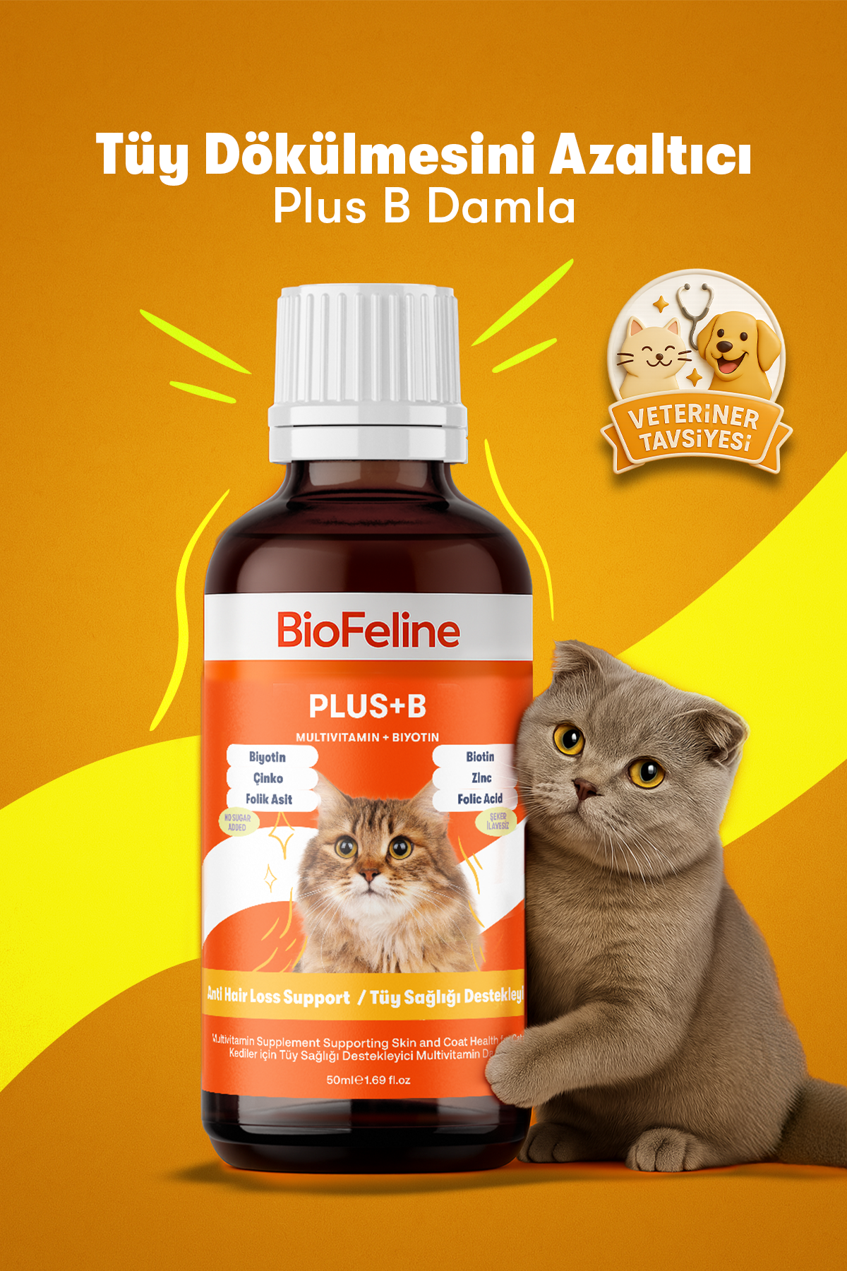 Plus+b for Cats 50ml (Kediler İçin Tüy Dökülmesi Engelleyici Biotin Tüy Sağlığı Damlası)