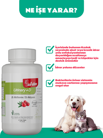 Urinary+D Tablet (Kedi ve Köpekler İçin İdrar Yolu Düzenleyen Bağışıklık Sistemi Güçlendirici Tablet)