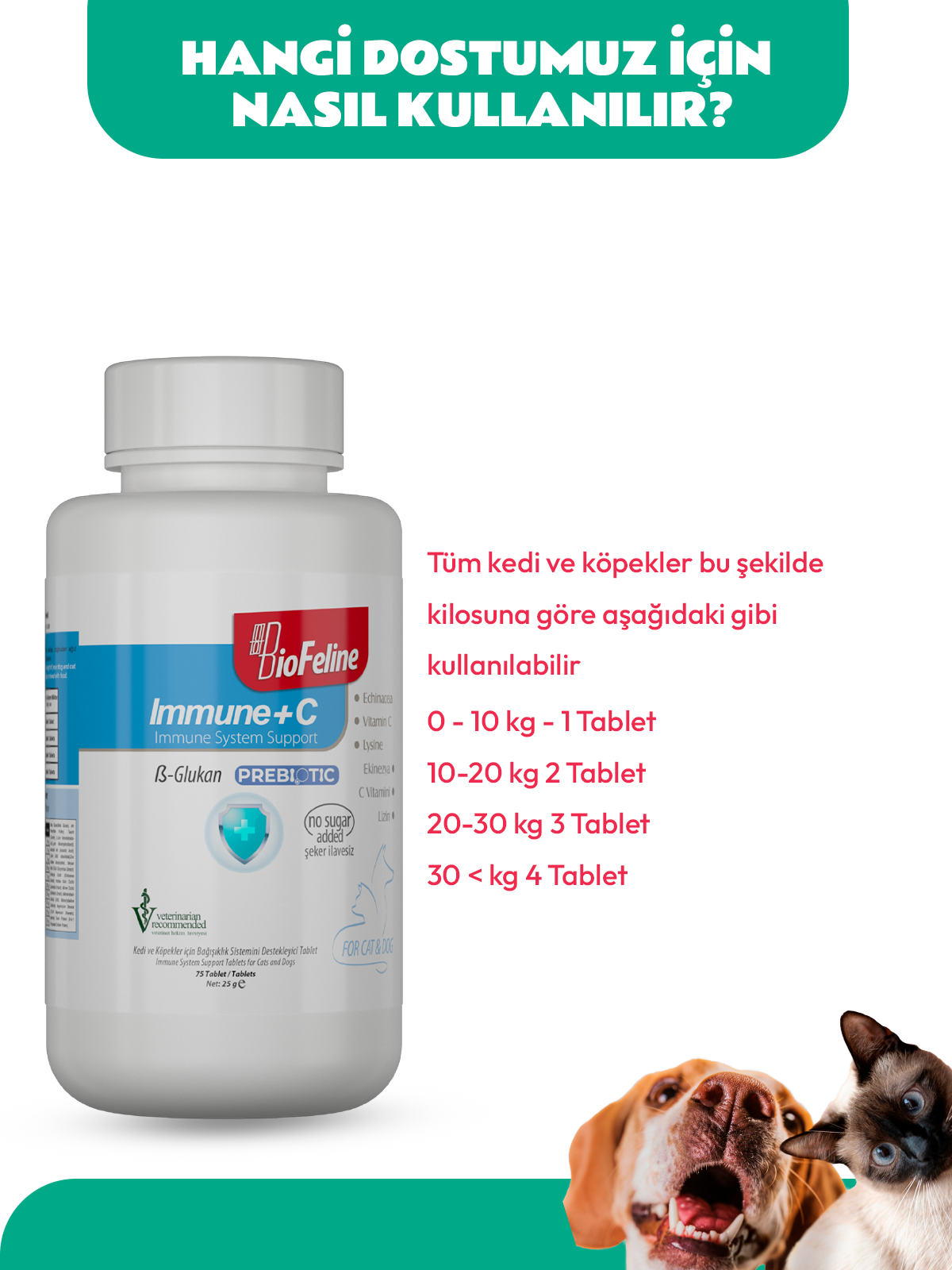 Immune+C Tablet (Kedi Ve Köpekler İçin Bağışıklık Sistemini Güçlendiren Bağışıklık Sistemi Destek Tableti)