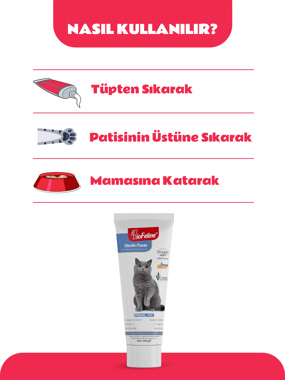 Sterile Paste 100g (Kısırlaştırılmış Kedilere Özel Bağışıklık Destekleyici ve Tüy Yumağı Önleyici Malt Macun)
