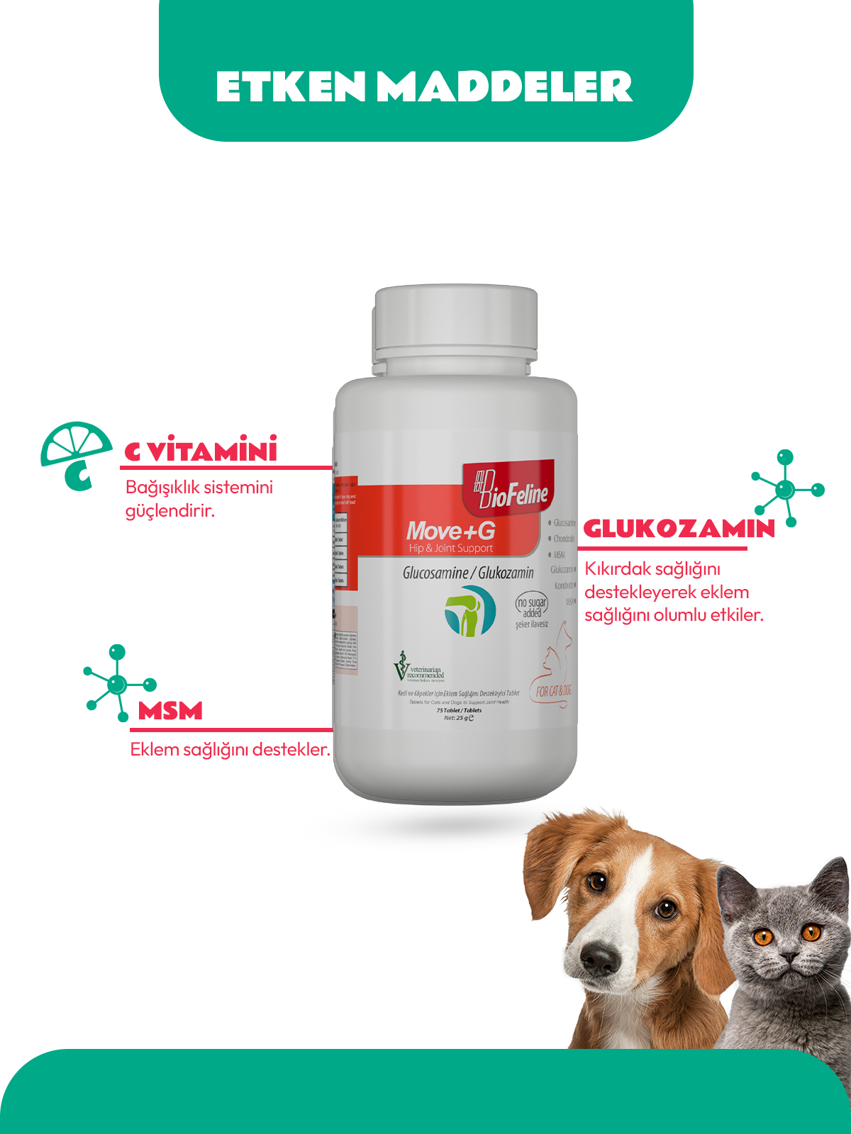 Move+g Glucosamine Tablet (Kedi Ve Köpekler İçin Bağışıklık Sistemini Güçlendiren Bağışıklık Sistemi Destek Tableti)