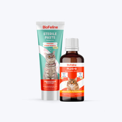 Kısır Kediler İçin Tüy ve Bağışıklık Vitamin Seti | Sterile Macun + Plus B Damla | 100g + 50ml