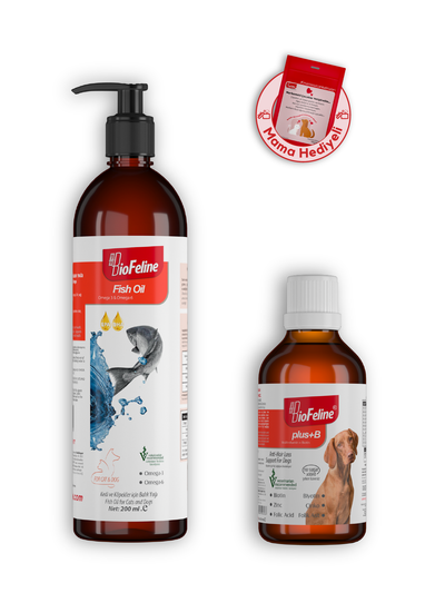 Köpekler İçin Balık Yağı + Plus B Vitamin Damla | Tüy Dökülmesi ve Deri Bakımı Seti | 200ml + 50ml